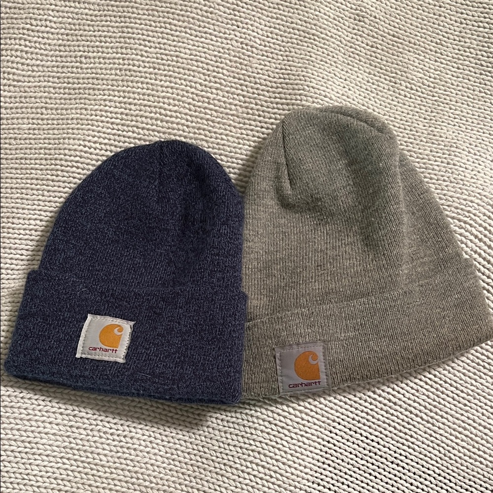 Carhartt Dark Blue and Light Gray Beanie Duo